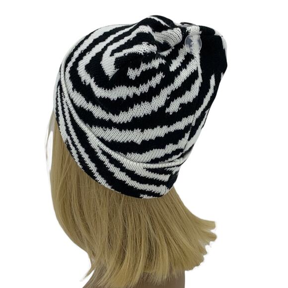 Black & White Zebra Beanie Knit Hat by AQUA One Size - Picture 4 of 10